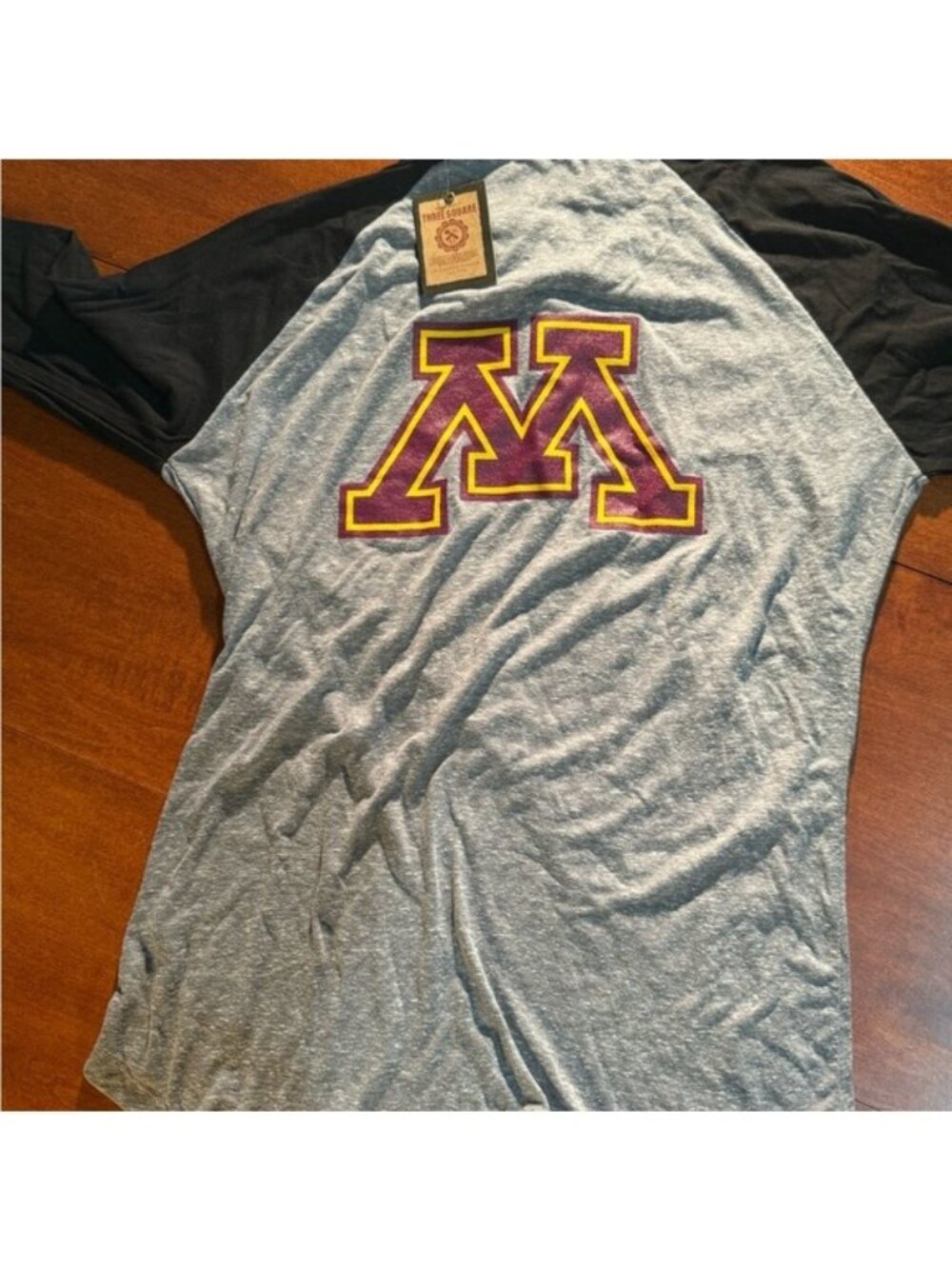 New U of MN Large Gray and Black Long Sleeve Tee with Lace-Up V-Neck